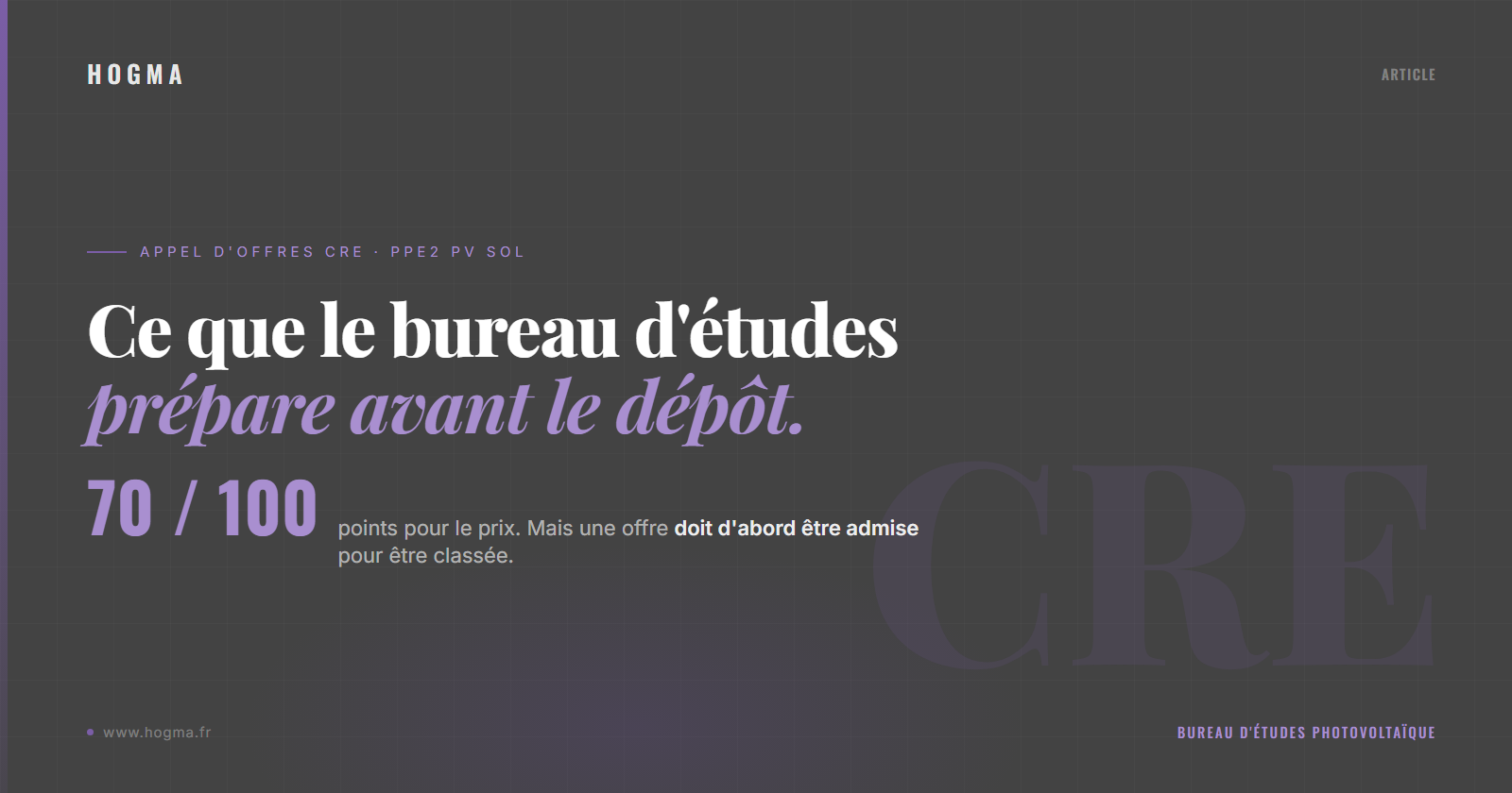 Appel d'offres CRE : ce que le bureau d'études prépare